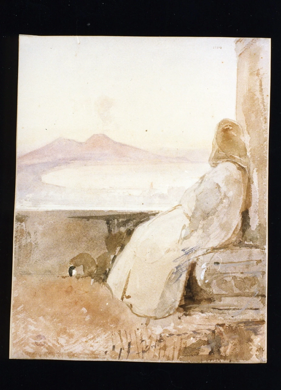 Veduta del golfo di Napoli con monaco certosino - Museo Nazionale di san Martino, Napoli